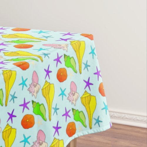 Colorful Seashell Art Beachy Summer Tablecloth