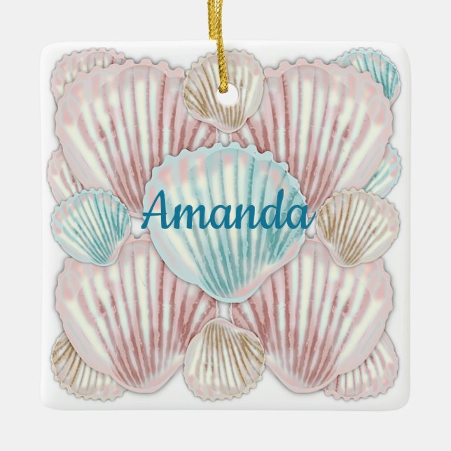 Colorful Seashell Cluster Ceramic Ornament (Front)