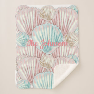 Colorful Seashell Cluster Sherpa Blanket