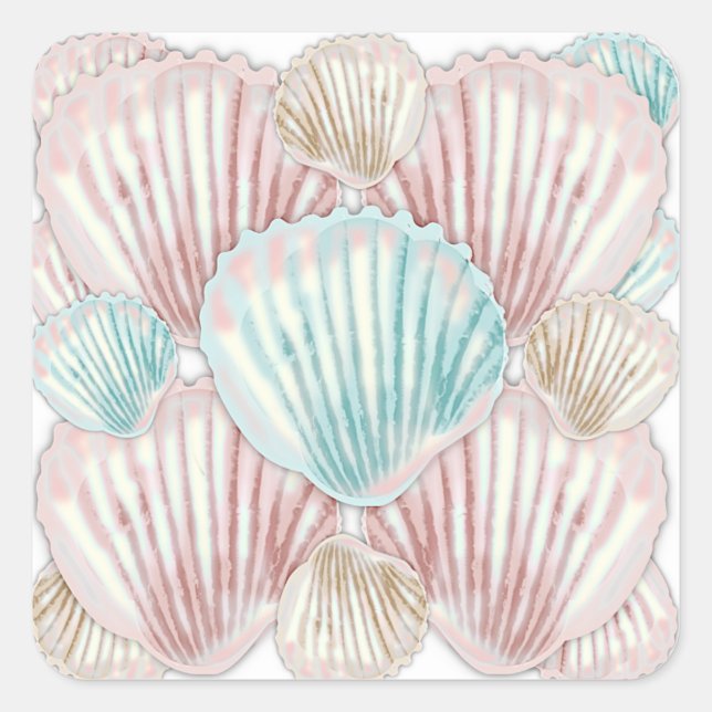 Colorful Seashell Cluster Square Sticker (Front)
