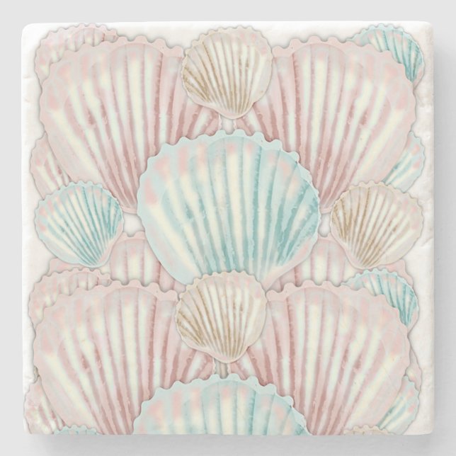 Colorful Seashell Cluster Stone Coaster (Front)
