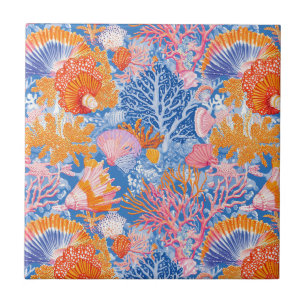 Colorful Seashell Coral Turquoise Purple Ocean Ceramic Tile