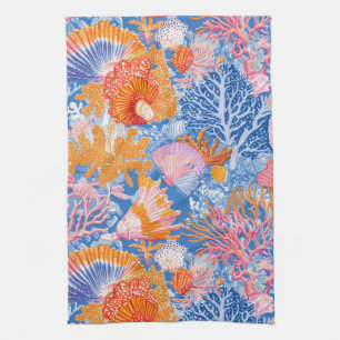 Colorful Seashell Coral Turquoise Purple Ocean Kitchen Towel