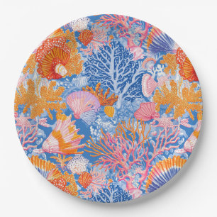 Colorful Seashell Coral Turquoise Purple Ocean Paper Plates