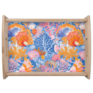 Colorful Seashell Coral Turquoise Purple Ocean Serving Tray