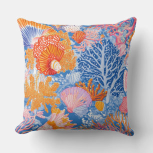 Colorful Seashell Coral Turquoise Purple Ocean Throw Pillow