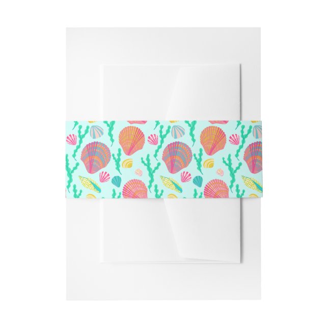 Colorful Seashell Pattern Pretty Shells Beach Invitation Belly Band (Front Example)
