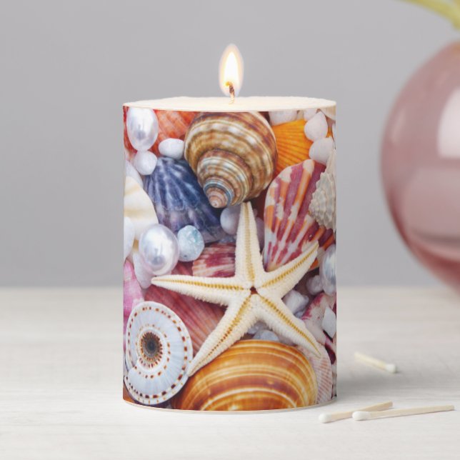 Colorful seashell Pillar Candle (In Situ)