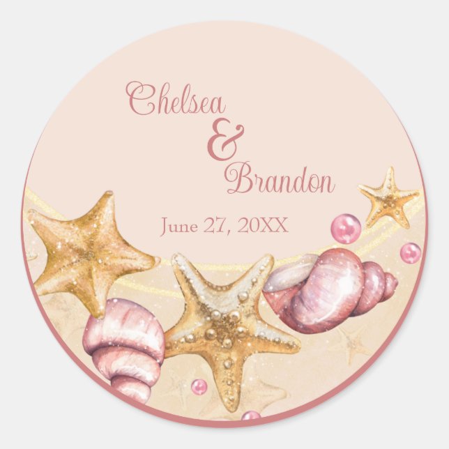 Colorful Seashell Wedding Classic Round Sticker (Front)