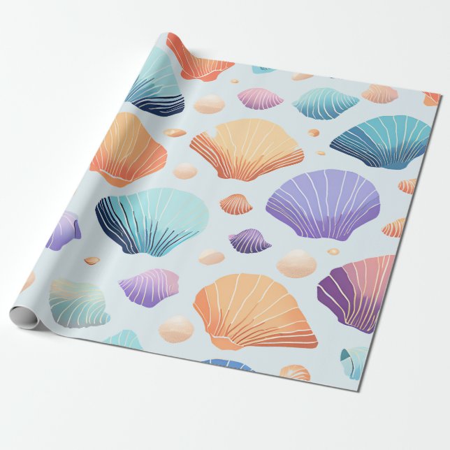 Colorful Seashell Wrapping Paper (Unrolled)