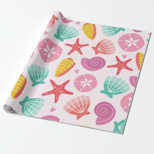 Colorful Seashells and Starfish Pattern Wrapping Paper
