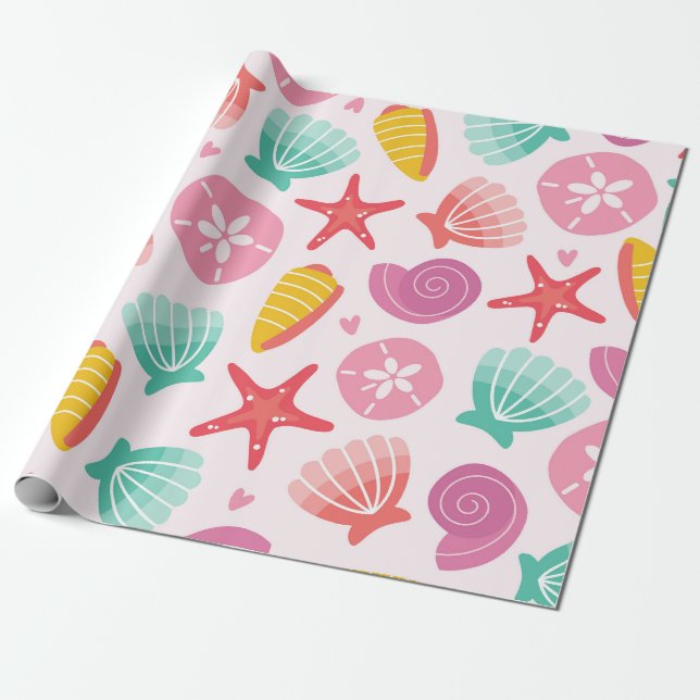 Colorful Seashells and Starfish Pattern Wrapping Paper (Unrolled)