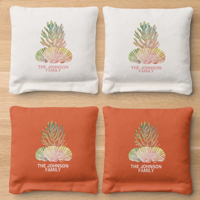Colorful Seashells & Coral Cornhole Bags (Wood)