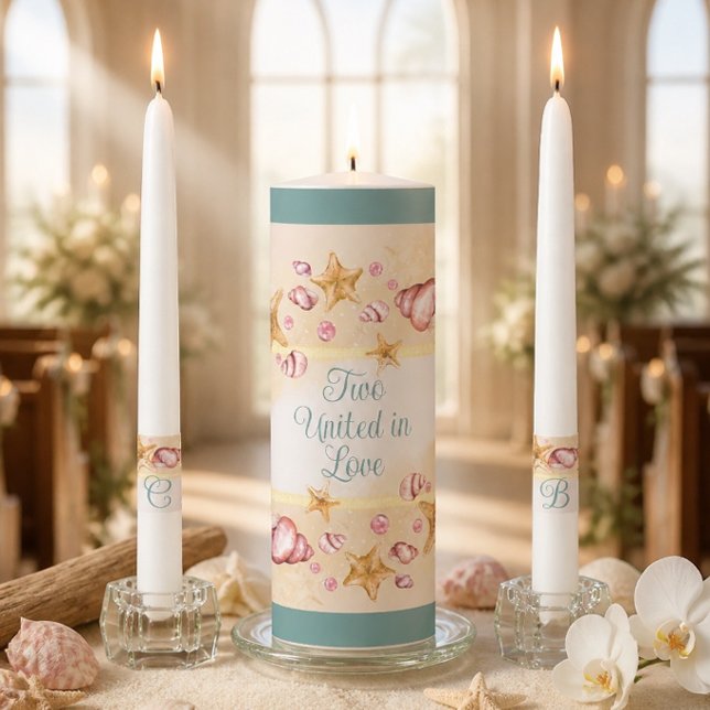 Colorful Seashells Monogram Unity Candle Set (Creator Uploaded)