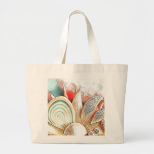 Colorful Seashells on beach watercolor painting  Large Tote Bag