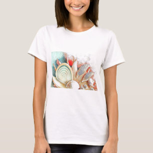 Colorful Seashells on beach watercolor painting T-Shirt