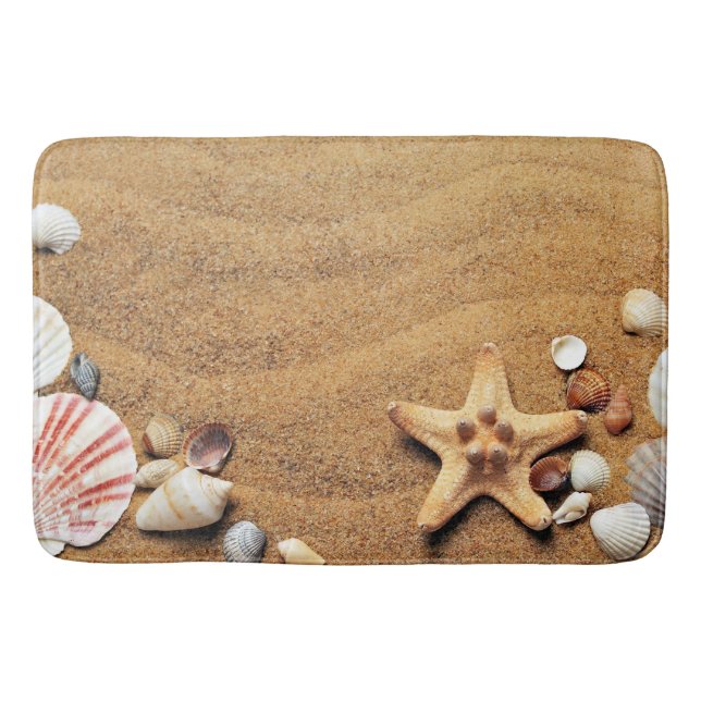 Colorful Seashells On The Sand Bath Mat (Front)