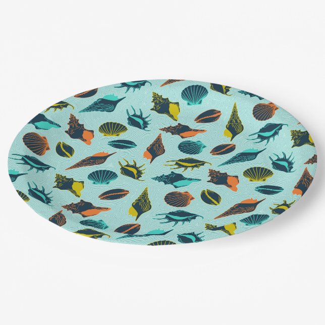Colorful seashells paper plates (Angled)