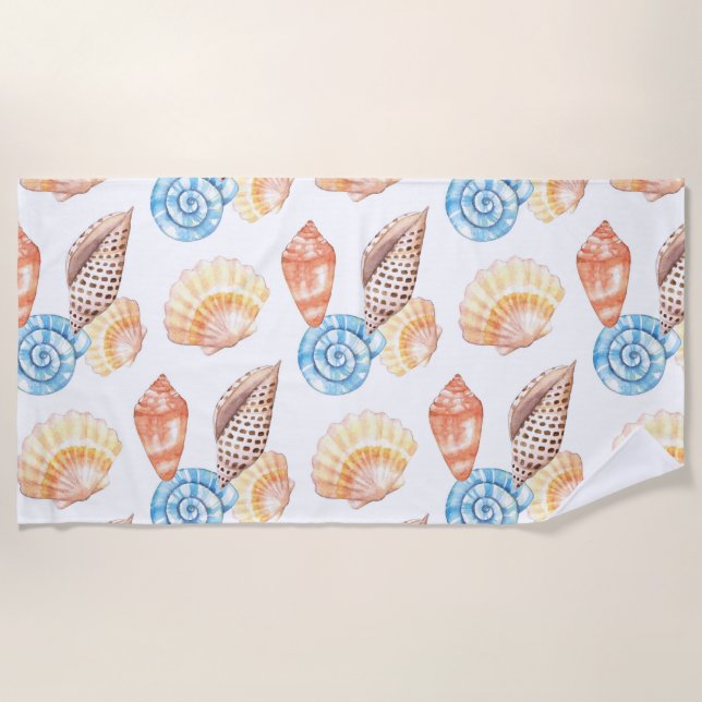 Colorful Seashells Pattern Beach Towel (Front)