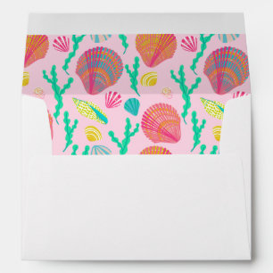 Colorful Seashells Pattern Beach Wedding Bridal Envelope