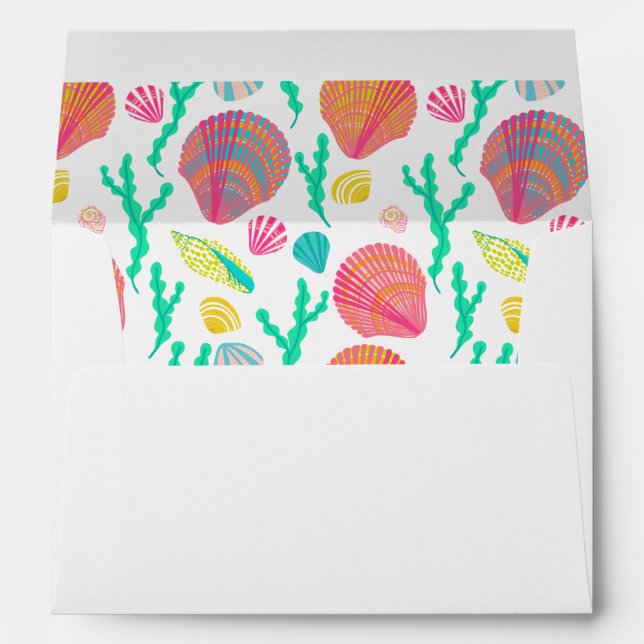 Colorful Seashells Pattern Beach Wedding Party  Envelope (Back (Bottom))