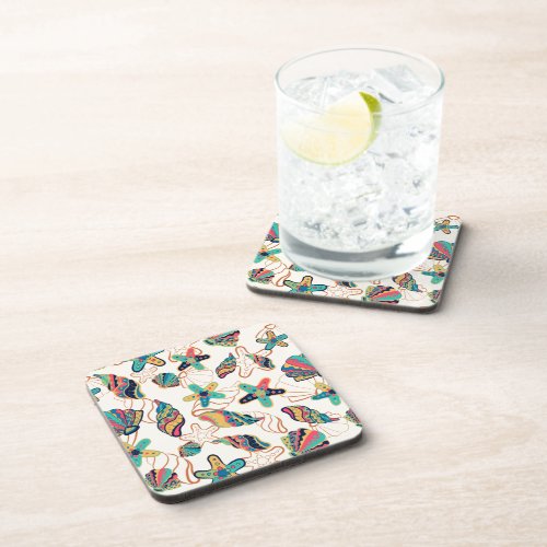 Colorful seashells pattern beverage coaster