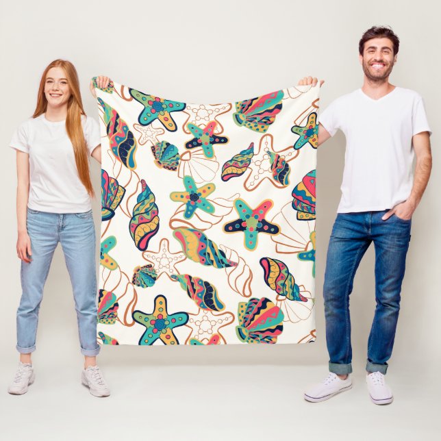 Colorful seashells pattern fleece blanket (In Situ)