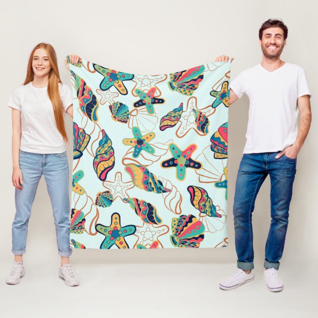 Colorful seashells pattern fleece blanket (In Situ)