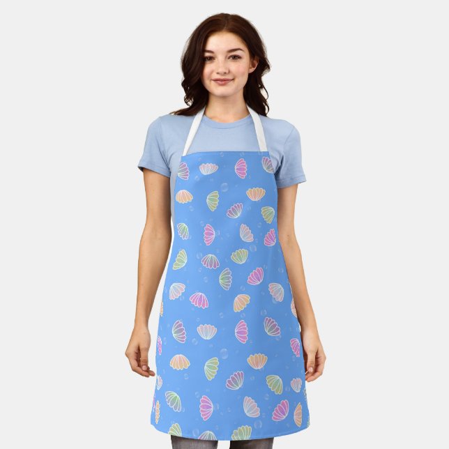 Colorful Seashells Pattern Light Blue Apron (Worn)