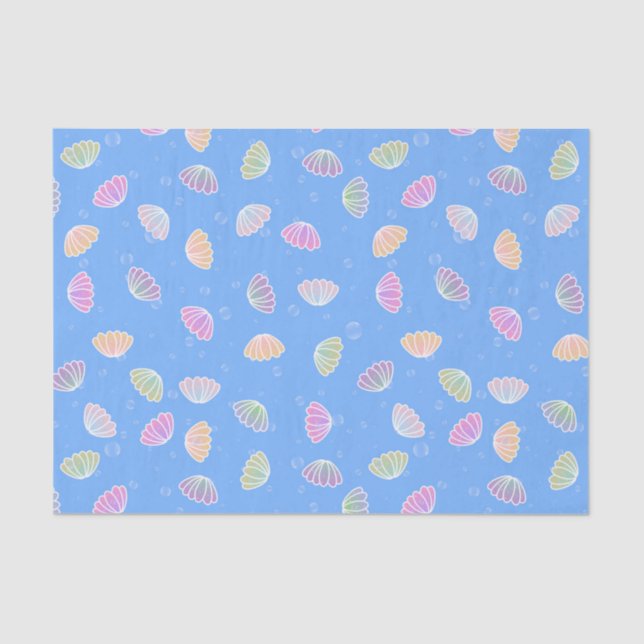 Colorful Seashells Pattern Light Blue Tissue Paper (Front)