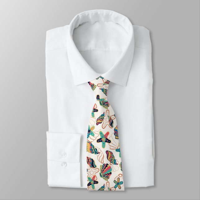Colorful seashells pattern neck tie (Tied)