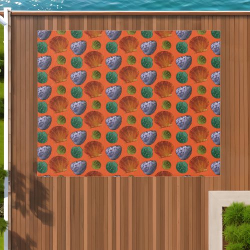 Colorful Seashells Pattern Orange Beachy Outdoor Rug