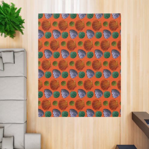 Colorful Seashells Pattern Orange Beachy Rug