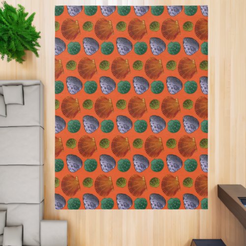 Colorful Seashells Pattern Orange Beachy Rug