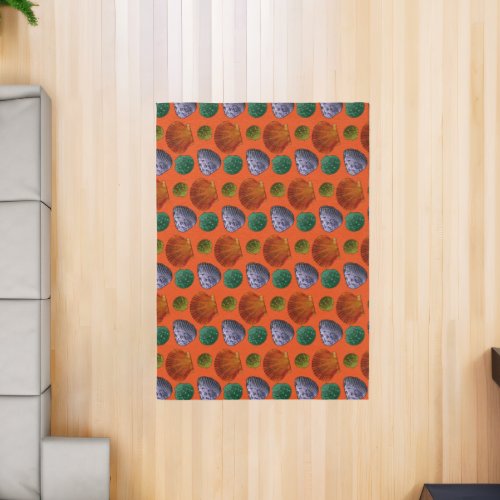 Colorful Seashells Pattern Orange Beachy Rug