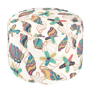 Colorful seashells pattern pouf
