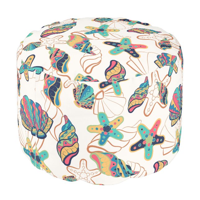 Colorful seashells pattern pouf (Angled Back)