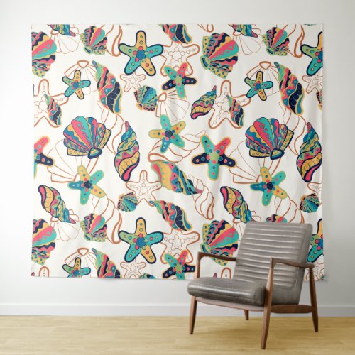 Colorful seashells pattern tapestry