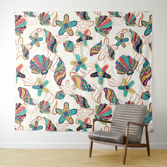 Colorful seashells pattern tapestry (In Situ (Horizontal))