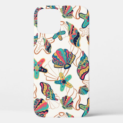 Colorful seashells seamless pattern iPhone 12 case