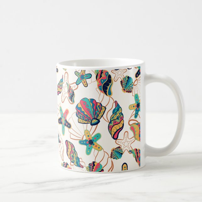 Colorful seashells seamless pattern coffee mug (Right)