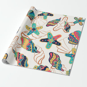 Colorful seashells seamless pattern wrapping paper