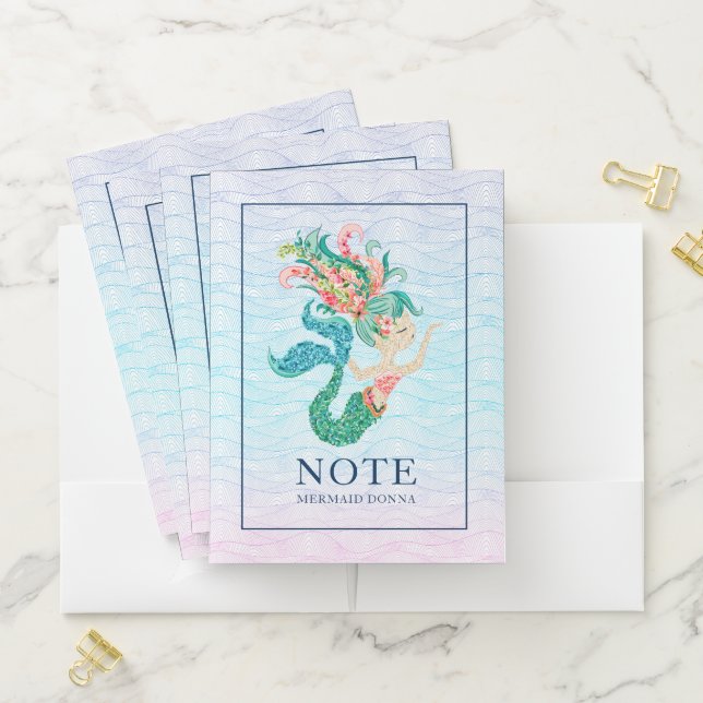 Colorful seashore flowers mermaid pocket folder (In Situ)