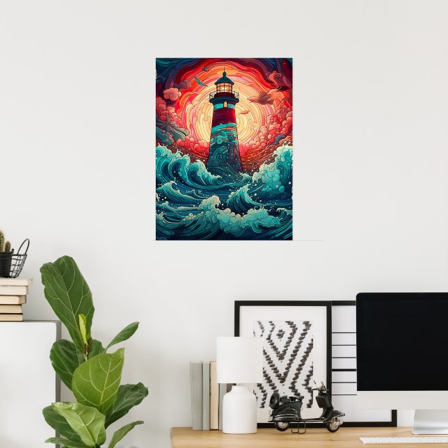 Colorful Seaside Lighthouse Wall Print (Home Office)