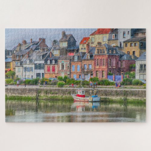 Colorful Seaside Marina Village Boat Saint Valery Jigsaw Puzzle
