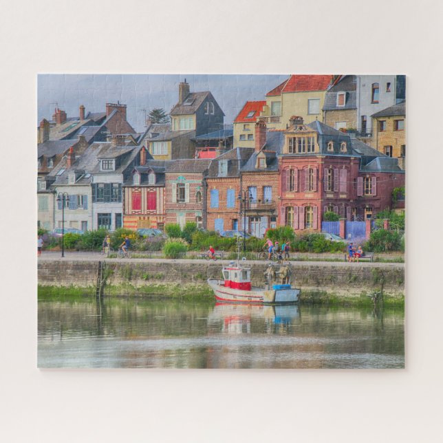 Colorful Seaside Marina Village Boat Saint Valery Jigsaw Puzzle (Horizontal)