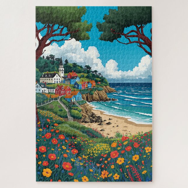 Colorful Seaside Village Jigsaw Puzzle (Vertical)