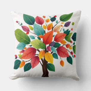 Colorful Seasons Tree – Vibrant Nature Art for Hom Throw Pillow