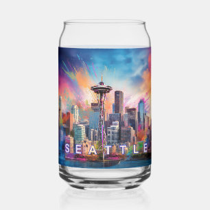 Colorful Seattle Skyline Can Glass