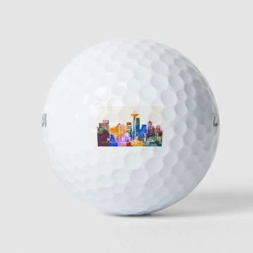 Colorful Seattle Skyline Golf Balls